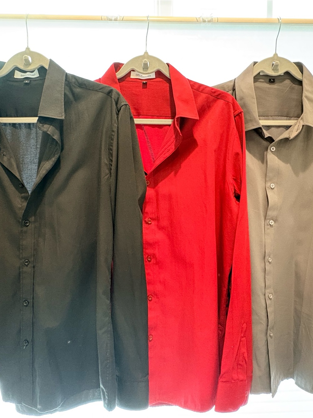 3 Men's Red Button-Down Shirt - Classic Collar size L